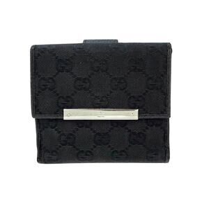 Gucci Double Sided Canvas GG Logo Leather Trim Bifold Wallet Black